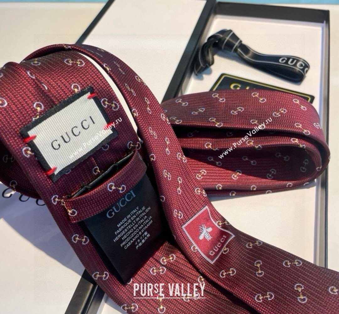 Gucci Silk Tie with Horsebit Embroidery Red 2026 0319 (XMN-260319107)