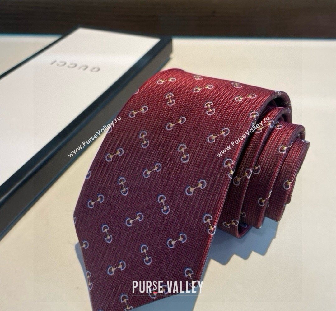 Gucci Silk Tie with Horsebit Embroidery Red 2026 0319 (XMN-260319107)