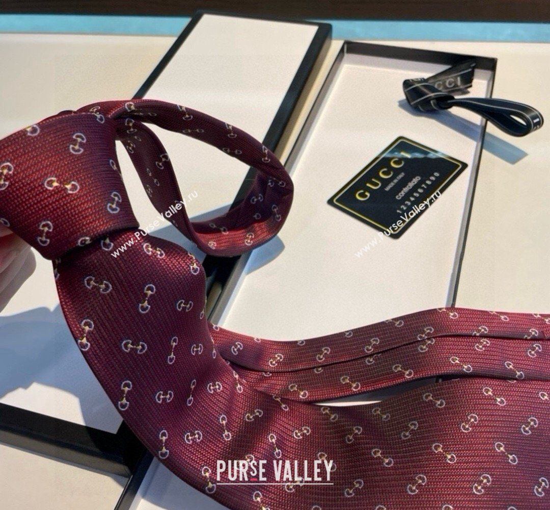 Gucci Silk Tie with Horsebit Embroidery Red 2026 0319 (XMN-260319107)