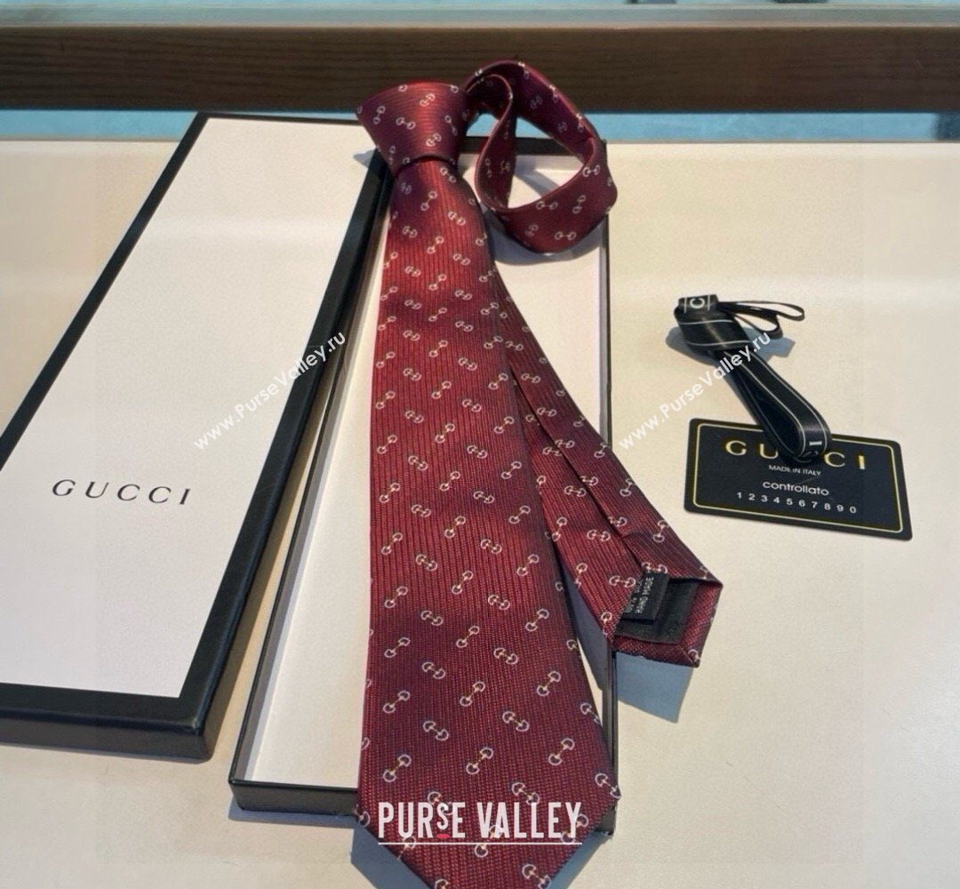 Gucci Silk Tie with Horsebit Embroidery Red 2026 0319 (XMN-260319107)