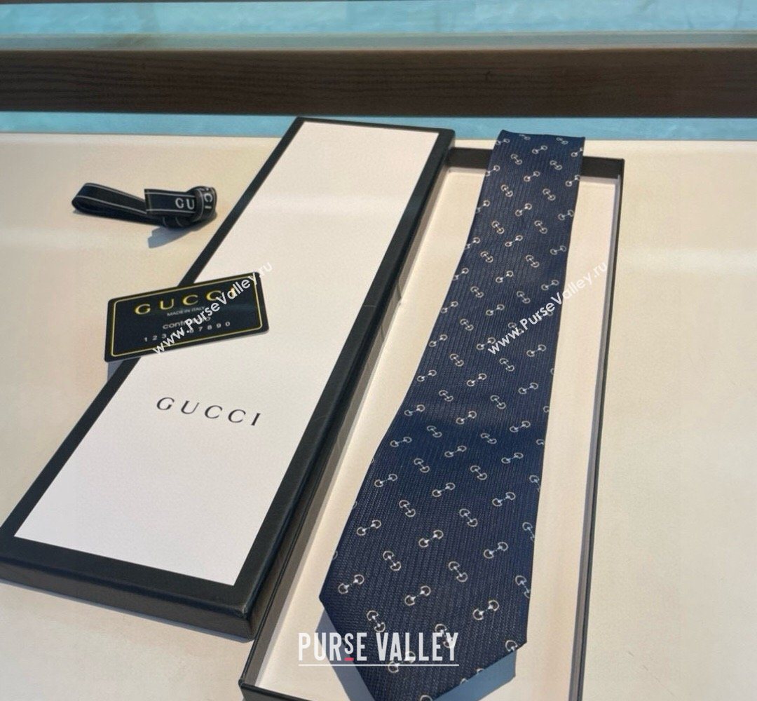 Gucci Silk Tie with Horsebit Embroidery Blue 2026 0319 (XMN-260319108)