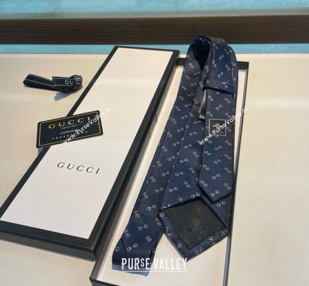 Gucci Silk Tie with Horsebit Embroidery Blue 2026 0319 (XMN-260319108)