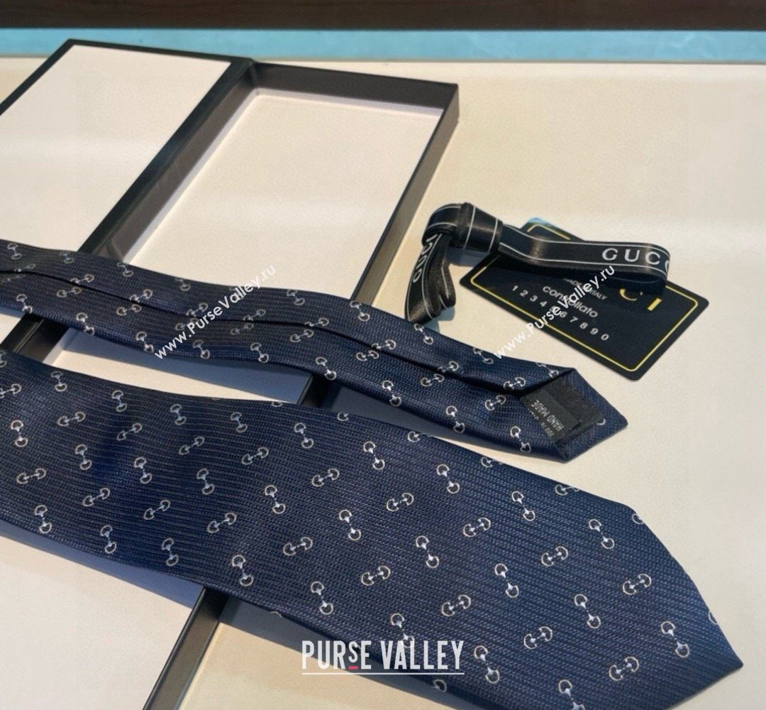 Gucci Silk Tie with Horsebit Embroidery Blue 2026 0319 (XMN-260319108)