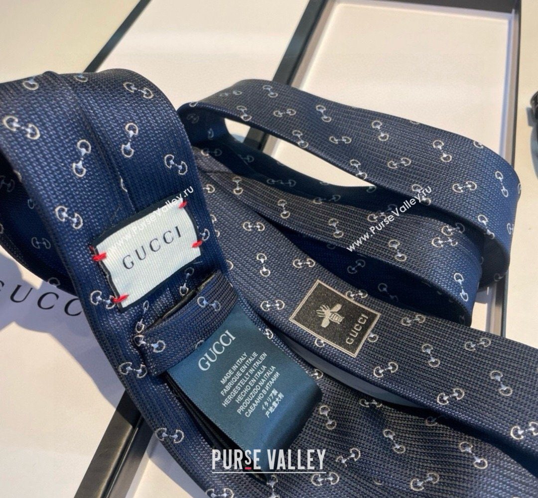 Gucci Silk Tie with Horsebit Embroidery Blue 2026 0319 (XMN-260319108)