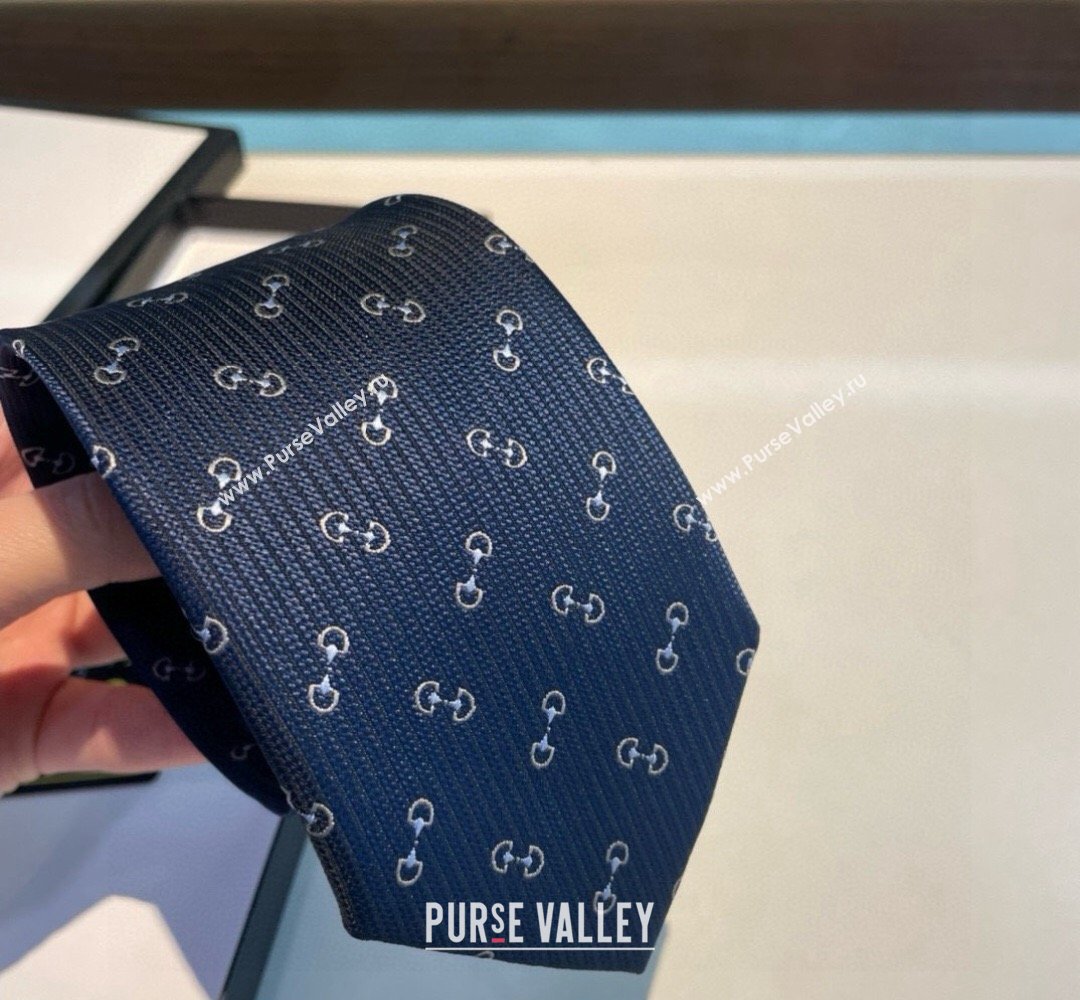 Gucci Silk Tie with Horsebit Embroidery Blue 2026 0319 (XMN-260319108)