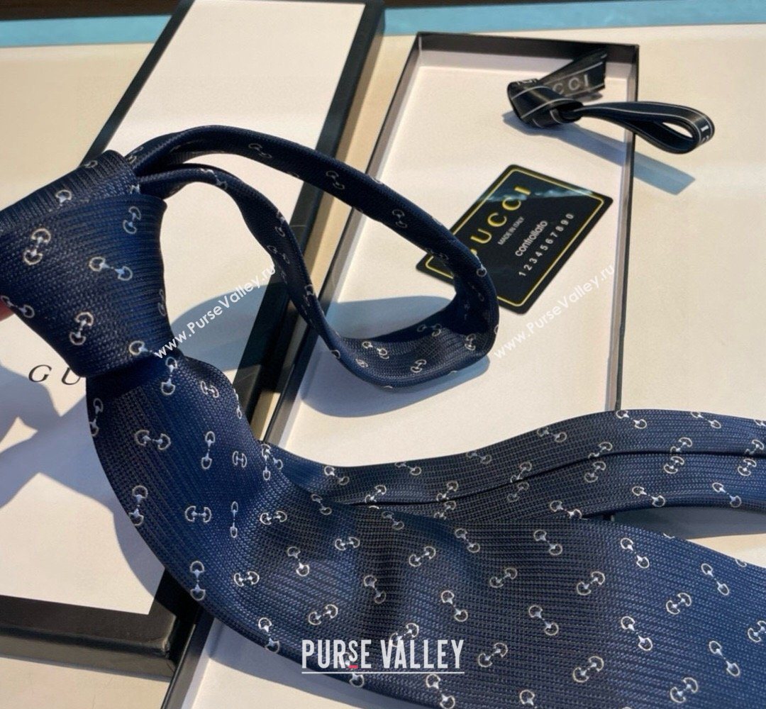 Gucci Silk Tie with Horsebit Embroidery Blue 2026 0319 (XMN-260319108)