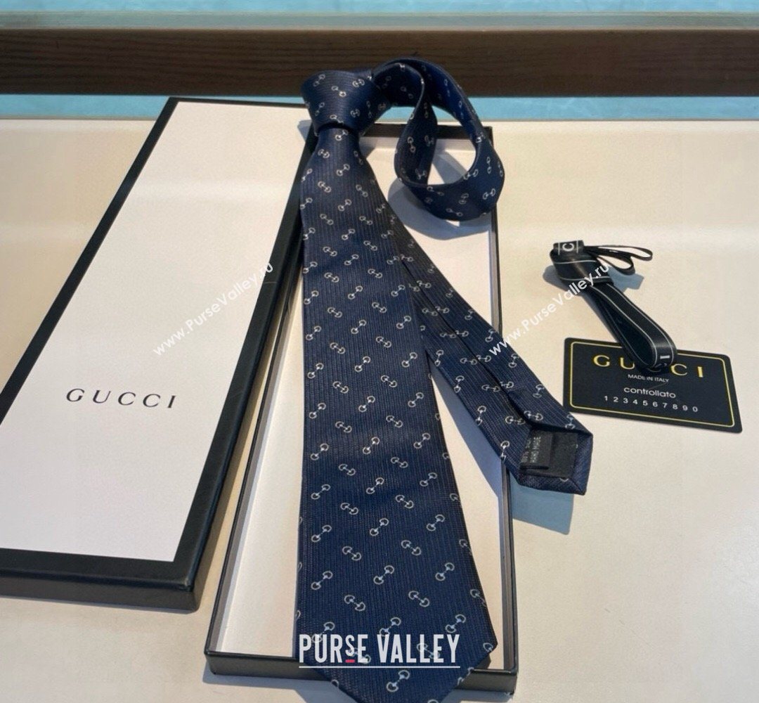 Gucci Silk Tie with Horsebit Embroidery Blue 2026 0319 (XMN-260319108)