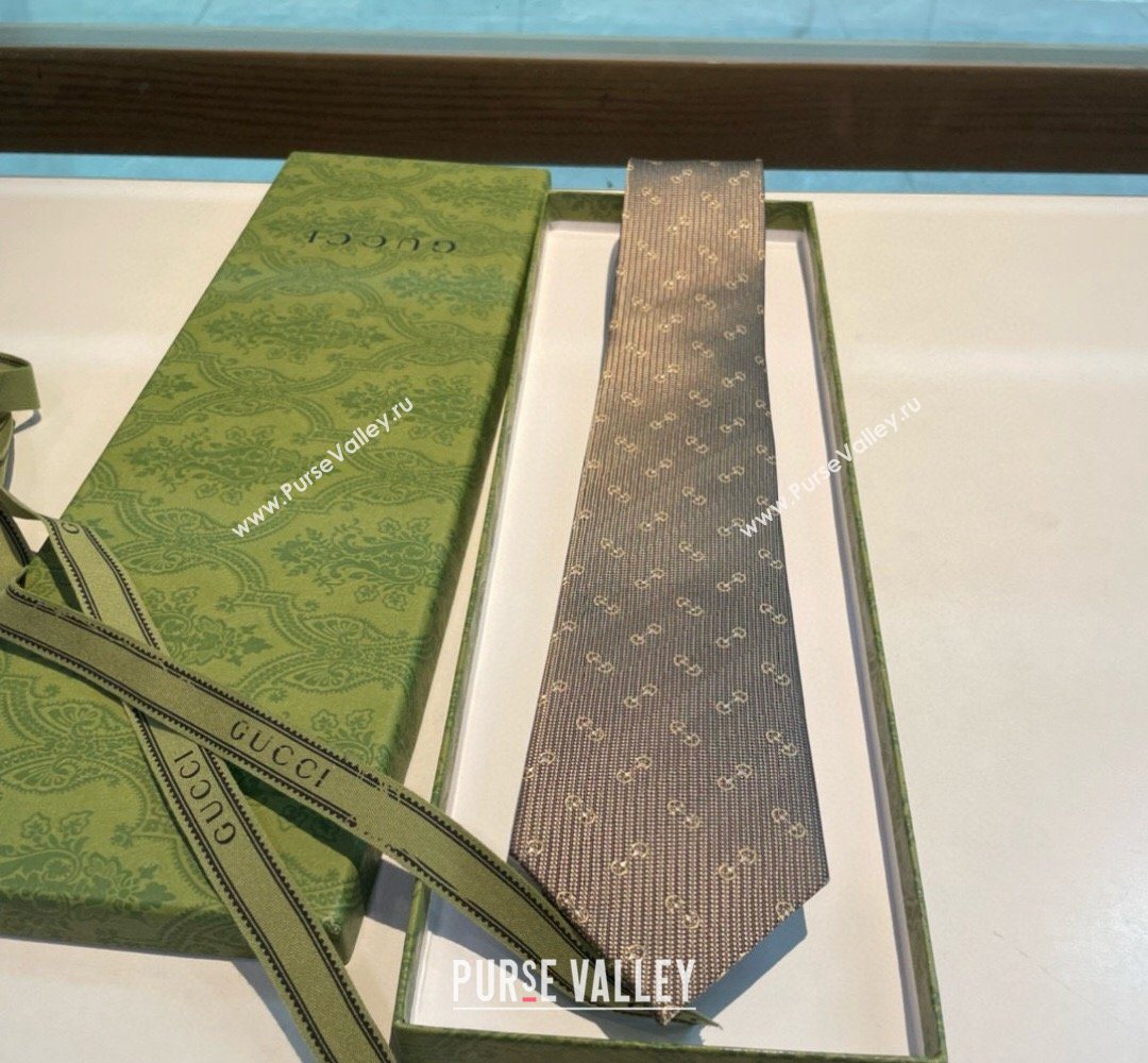 Gucci Silk Tie with Horsebit Embroidery Khaki 2026 0319 (XMN-260319109)