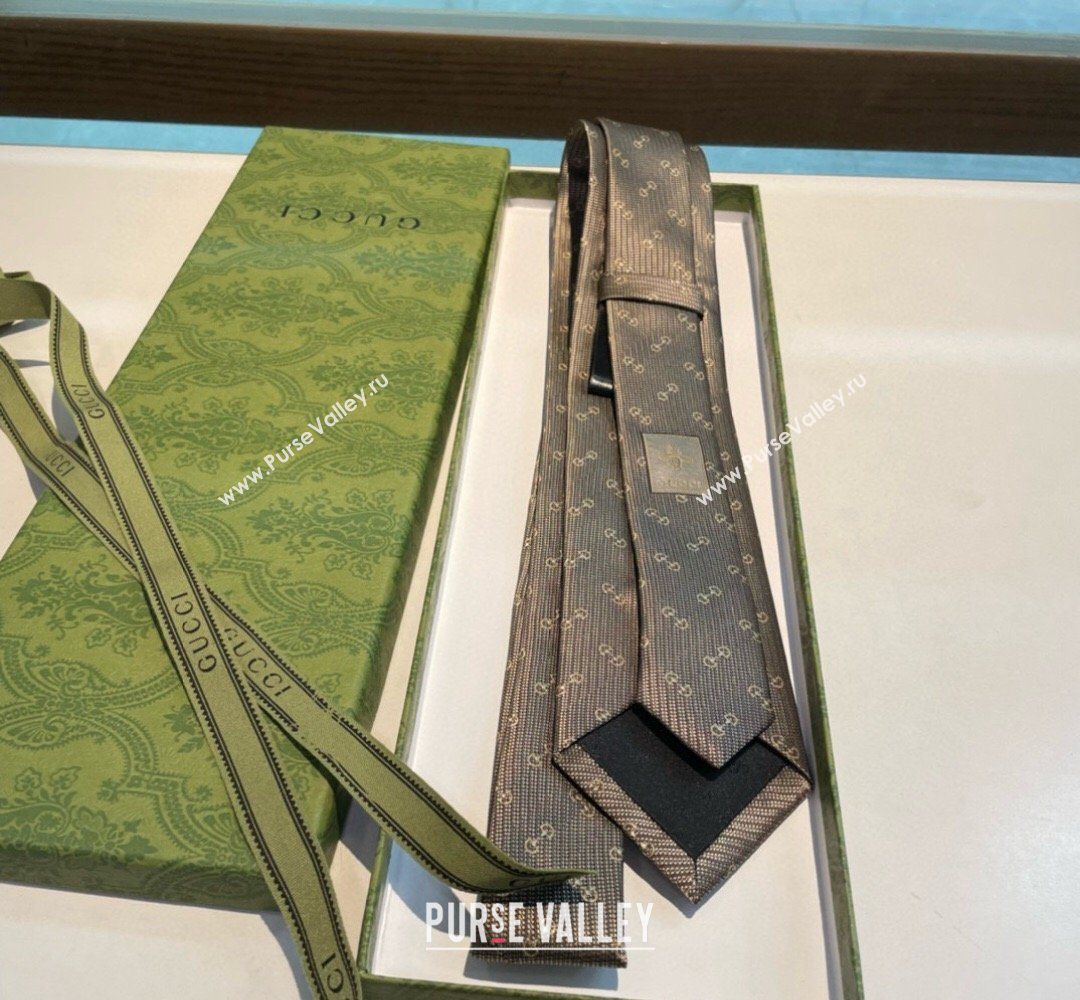 Gucci Silk Tie with Horsebit Embroidery Khaki 2026 0319 (XMN-260319109)
