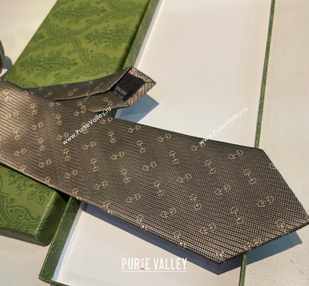 Gucci Silk Tie with Horsebit Embroidery Khaki 2026 0319 (XMN-260319109)