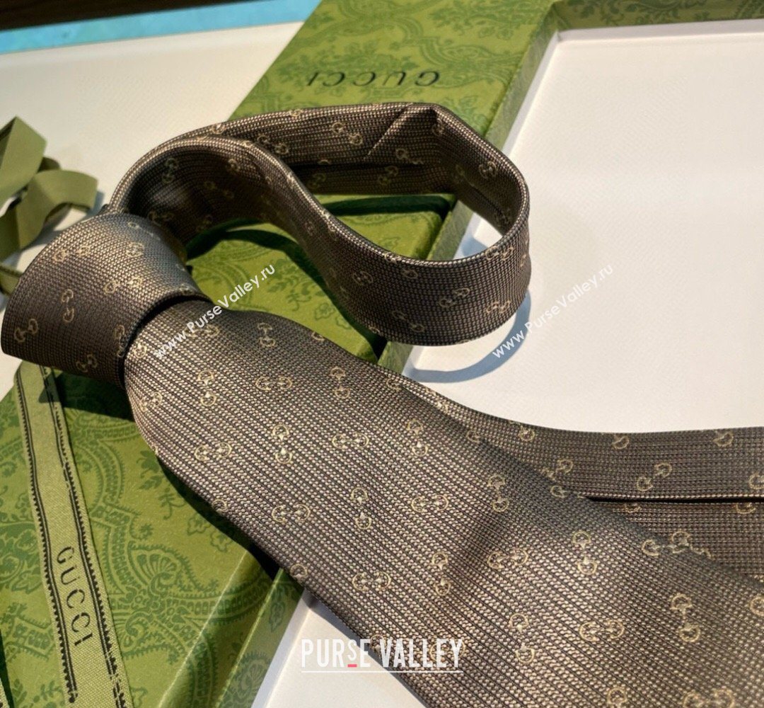 Gucci Silk Tie with Horsebit Embroidery Khaki 2026 0319 (XMN-260319109)