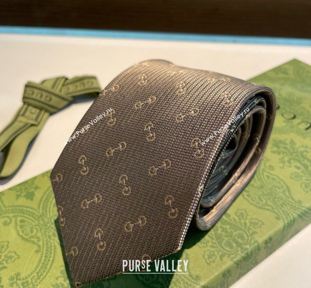 Gucci Silk Tie with Horsebit Embroidery Khaki 2026 0319 (XMN-260319109)