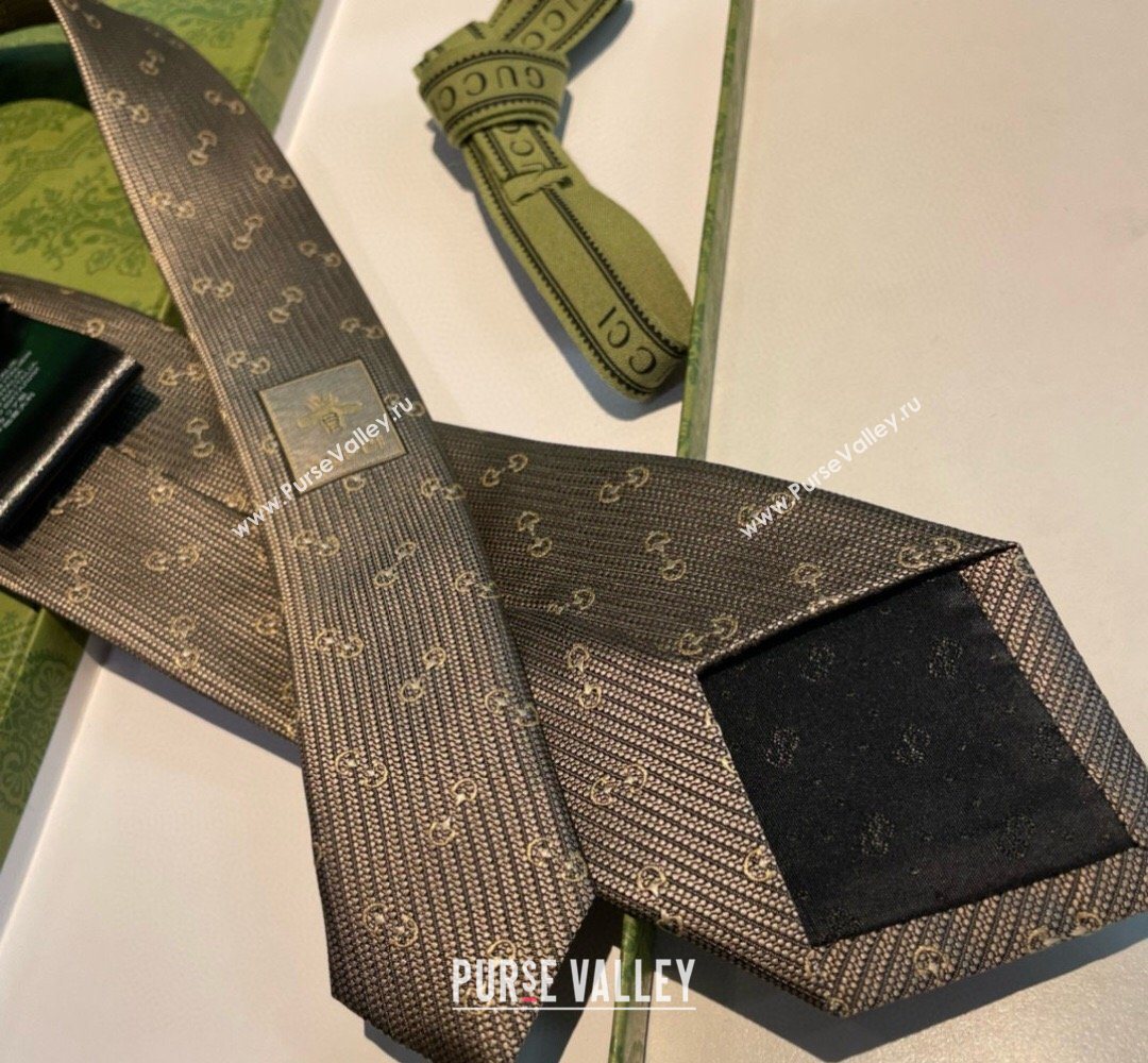 Gucci Silk Tie with Horsebit Embroidery Khaki 2026 0319 (XMN-260319109)