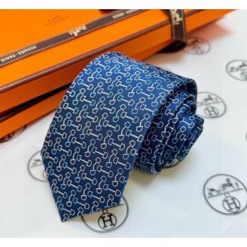 Hermes Tie 7 H au Maillon Silk Tie Blue 2026 0319 (XMN-260319110)