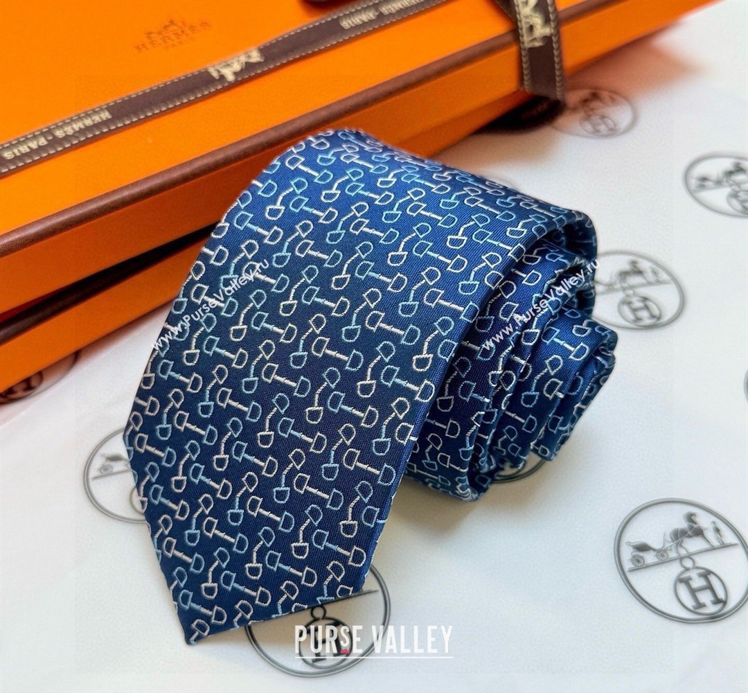 Hermes Tie 7 H au Maillon Silk Tie Blue 2026 0319 (XMN-260319110)