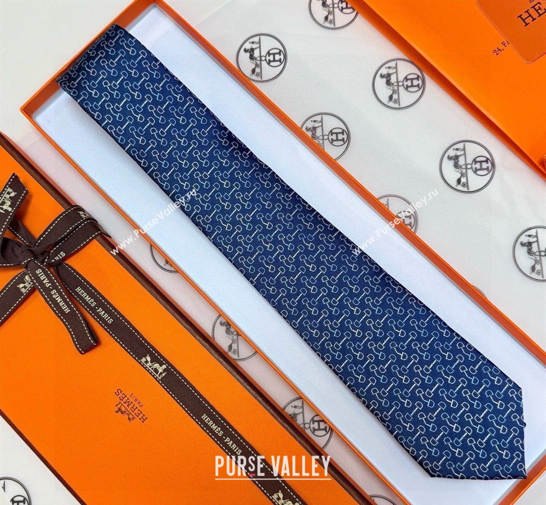 Hermes Tie 7 H au Maillon Silk Tie Blue 2026 0319 (XMN-260319110)