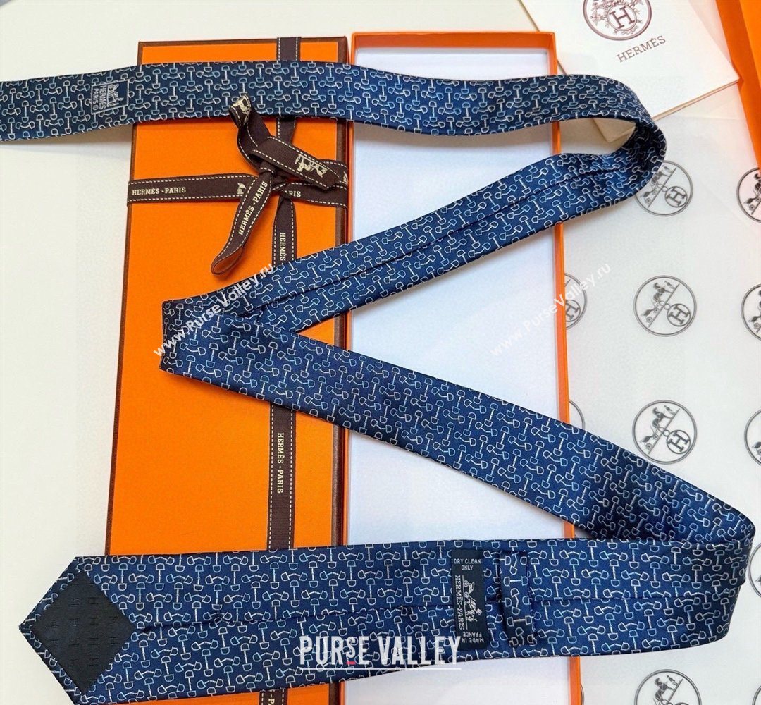 Hermes Tie 7 H au Maillon Silk Tie Blue 2026 0319 (XMN-260319110)