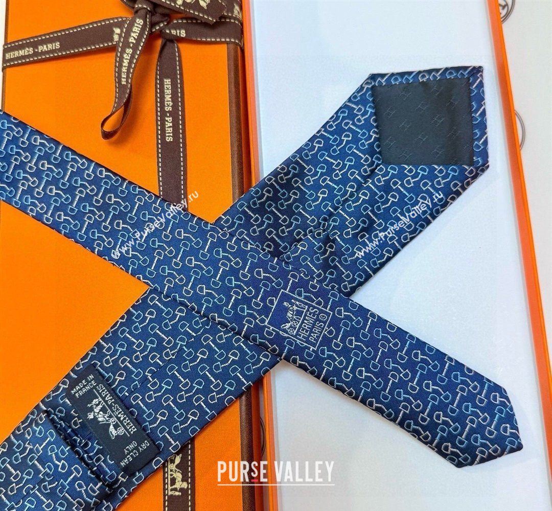 Hermes Tie 7 H au Maillon Silk Tie Blue 2026 0319 (XMN-260319110)