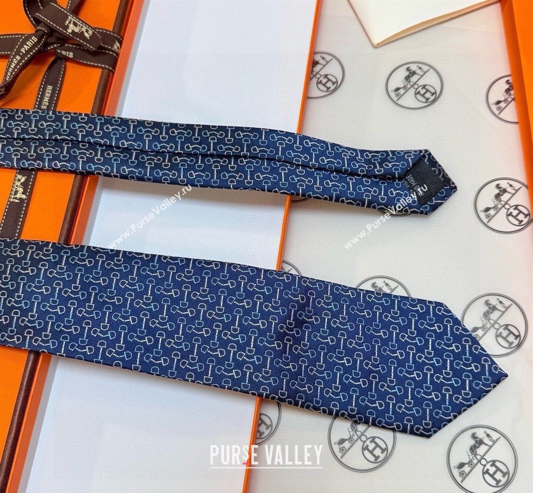 Hermes Tie 7 H au Maillon Silk Tie Blue 2026 0319 (XMN-260319110)