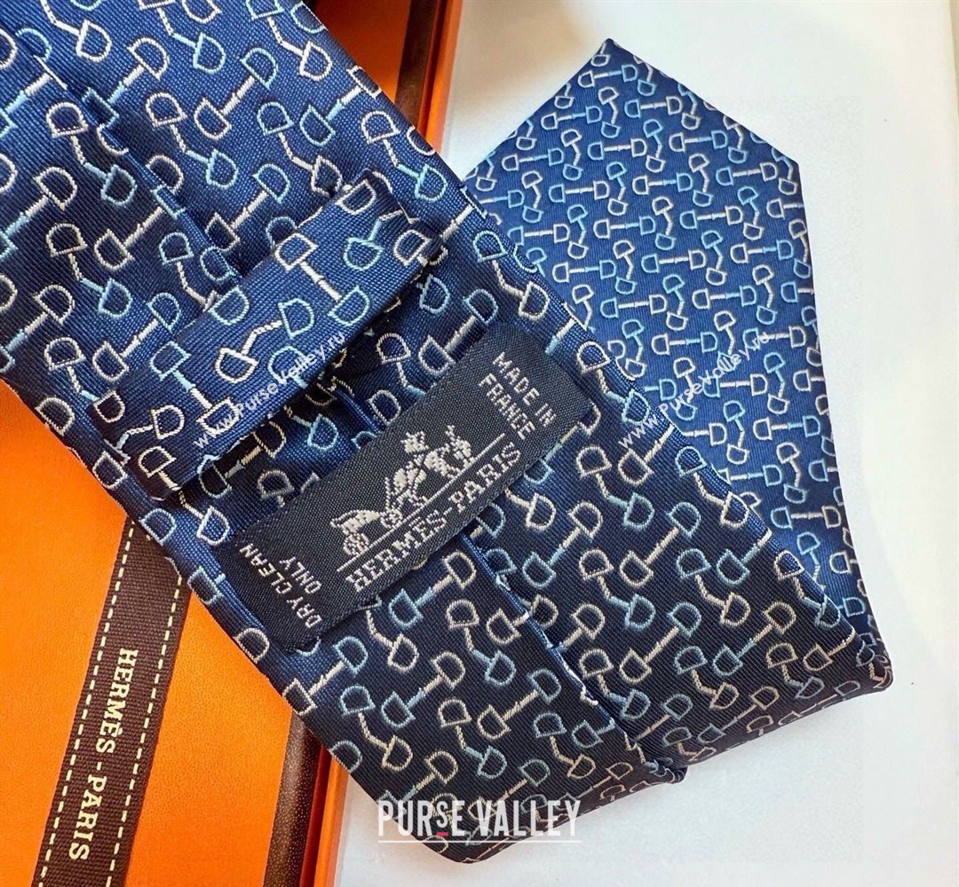 Hermes Tie 7 H au Maillon Silk Tie Blue 2026 0319 (XMN-260319110)