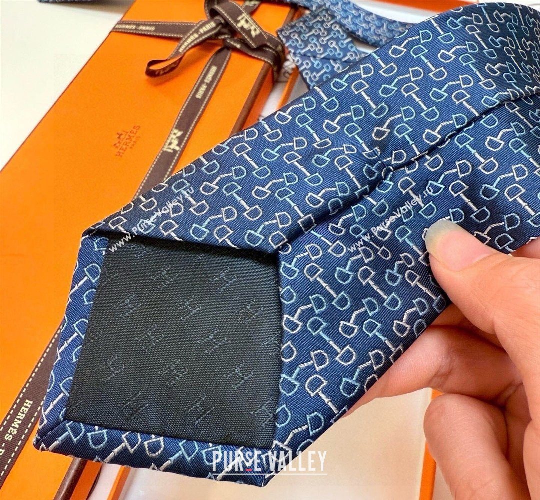 Hermes Tie 7 H au Maillon Silk Tie Blue 2026 0319 (XMN-260319110)