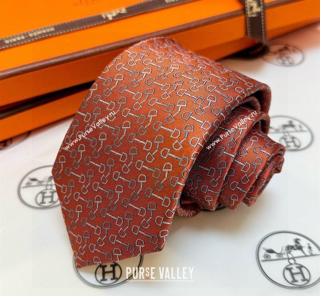 Hermes Tie 7 H au Maillon Silk Tie Orange 2026 0319 (XMN-260319111)