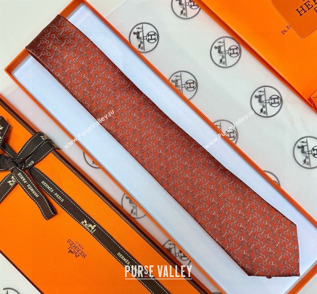 Hermes Tie 7 H au Maillon Silk Tie Orange 2026 0319 (XMN-260319111)