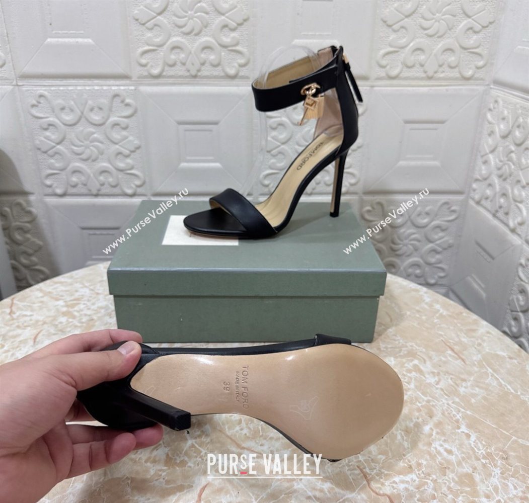 Tom Ford Padlock Heel Sandals 10.5cm in Calfskin Leather Black 2025 1028 (MD-251028039)
