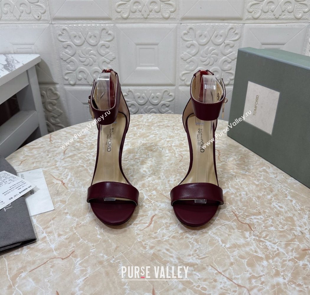 Tom Ford Padlock Heel Sandals 10.5cm in Calfskin Leather Burgundy 2025 1028 (MD-251028040)