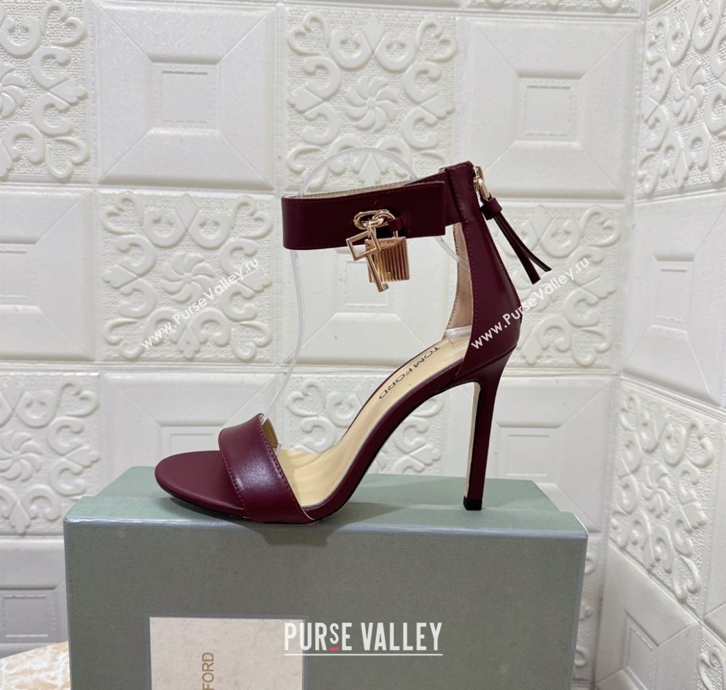 Tom Ford Padlock Heel Sandals 10.5cm in Calfskin Leather Burgundy 2025 1028 (MD-251028040)