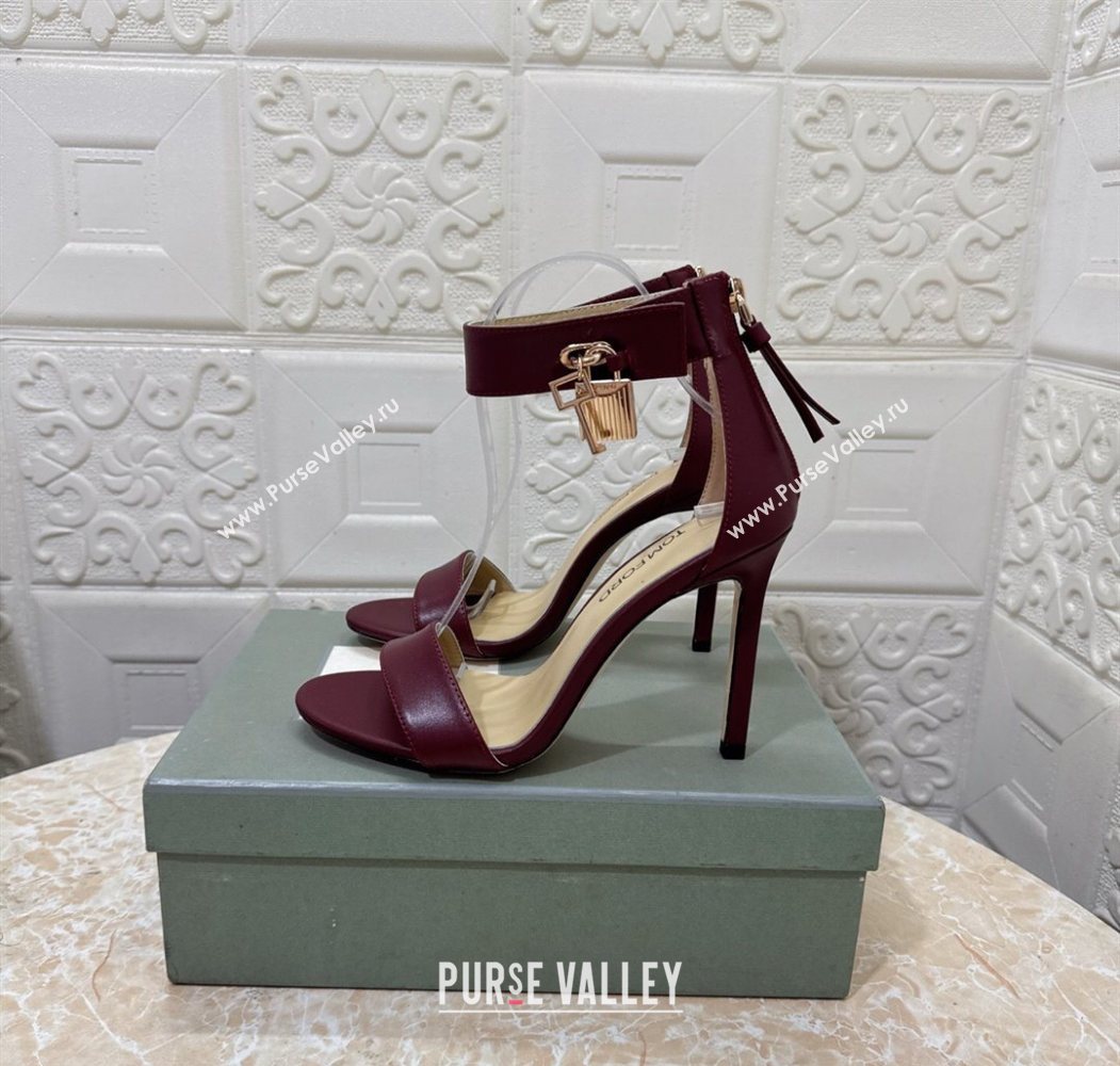 Tom Ford Padlock Heel Sandals 10.5cm in Calfskin Leather Burgundy 2025 1028 (MD-251028040)