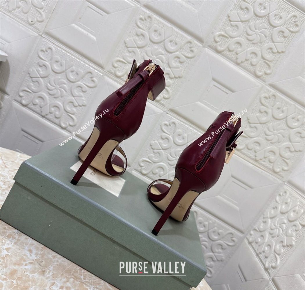 Tom Ford Padlock Heel Sandals 10.5cm in Calfskin Leather Burgundy 2025 1028 (MD-251028040)