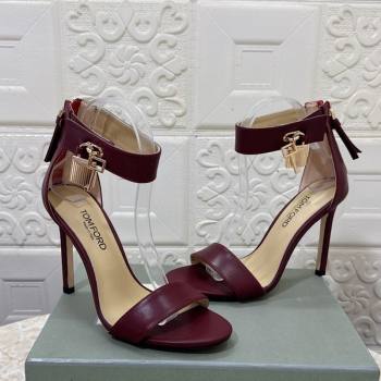 Tom Ford Padlock Heel Sandals 10.5cm in Calfskin Leather Burgundy 2025 1028 (MD-251028040)