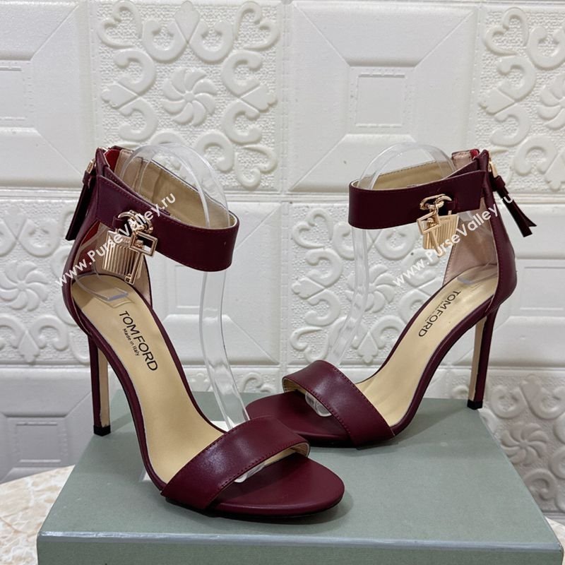 Tom Ford Padlock Heel Sandals 10.5cm in Calfskin Leather Burgundy 2025 1028 (MD-251028040)
