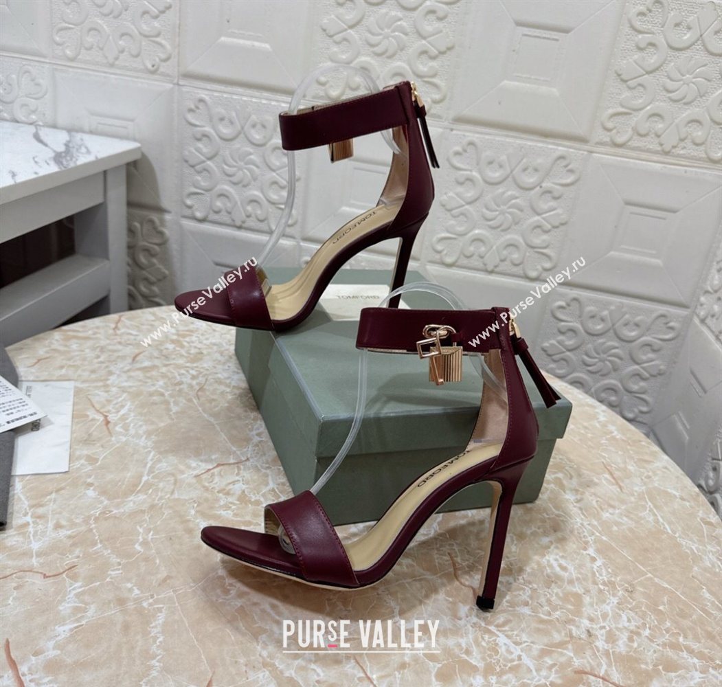 Tom Ford Padlock Heel Sandals 10.5cm in Calfskin Leather Burgundy 2025 1028 (MD-251028040)