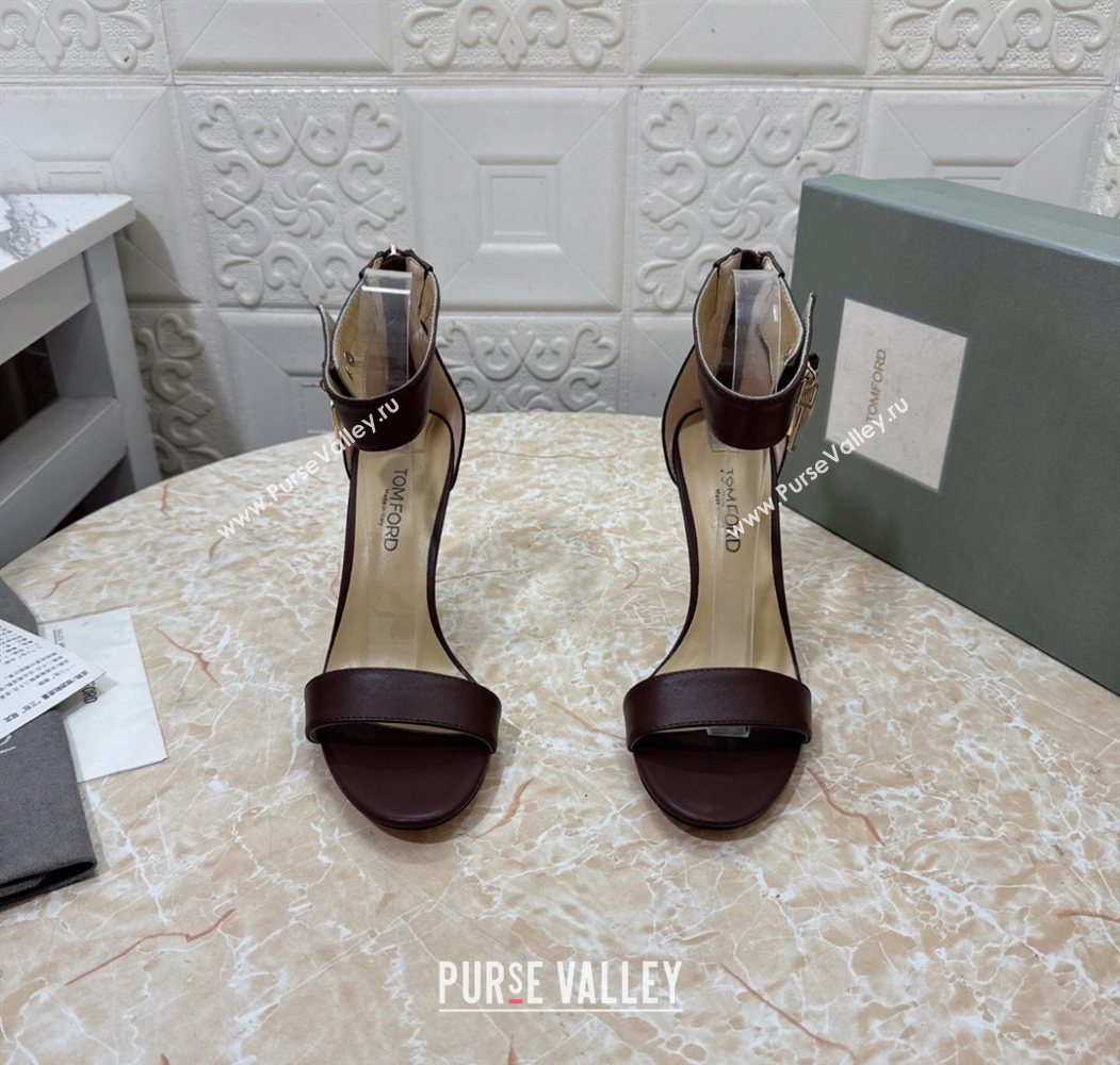 Tom Ford Padlock Heel Sandals 10.5cm in Calfskin Leather Brown 2025 1028 (MD-251028041)