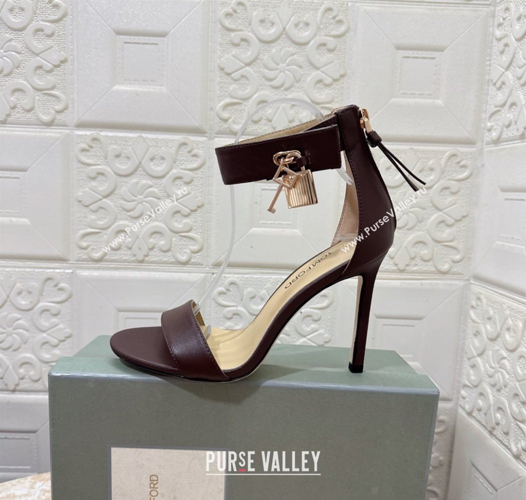 Tom Ford Padlock Heel Sandals 10.5cm in Calfskin Leather Brown 2025 1028 (MD-251028041)