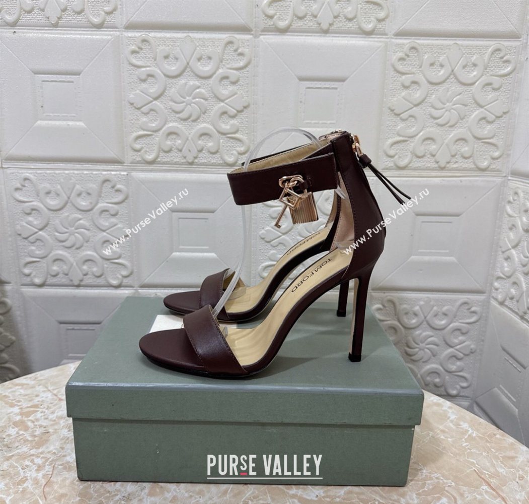 Tom Ford Padlock Heel Sandals 10.5cm in Calfskin Leather Brown 2025 1028 (MD-251028041)