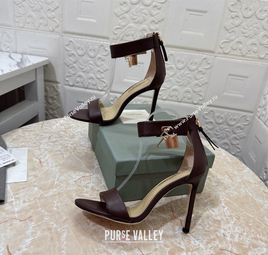 Tom Ford Padlock Heel Sandals 10.5cm in Calfskin Leather Brown 2025 1028 (MD-251028041)