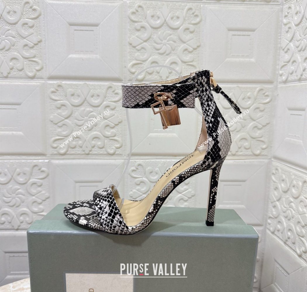 Tom Ford Padlock Heel Sandals 10.5cm in Snakeskin Embossed Leather Grey 2025 1028 (MD-251028044)