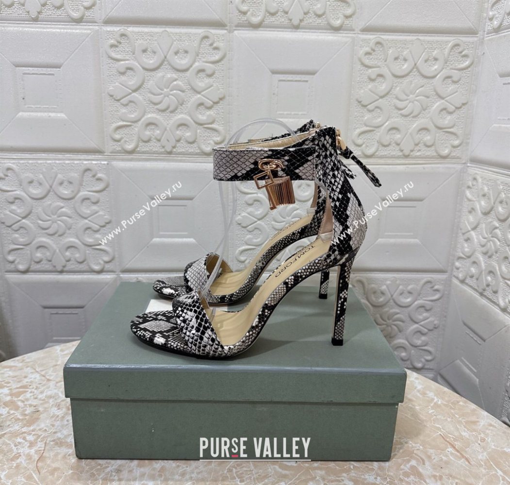 Tom Ford Padlock Heel Sandals 10.5cm in Snakeskin Embossed Leather Grey 2025 1028 (MD-251028044)