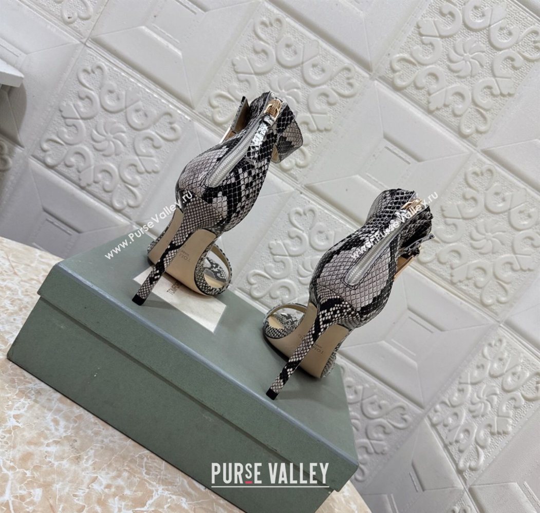 Tom Ford Padlock Heel Sandals 10.5cm in Snakeskin Embossed Leather Grey 2025 1028 (MD-251028044)