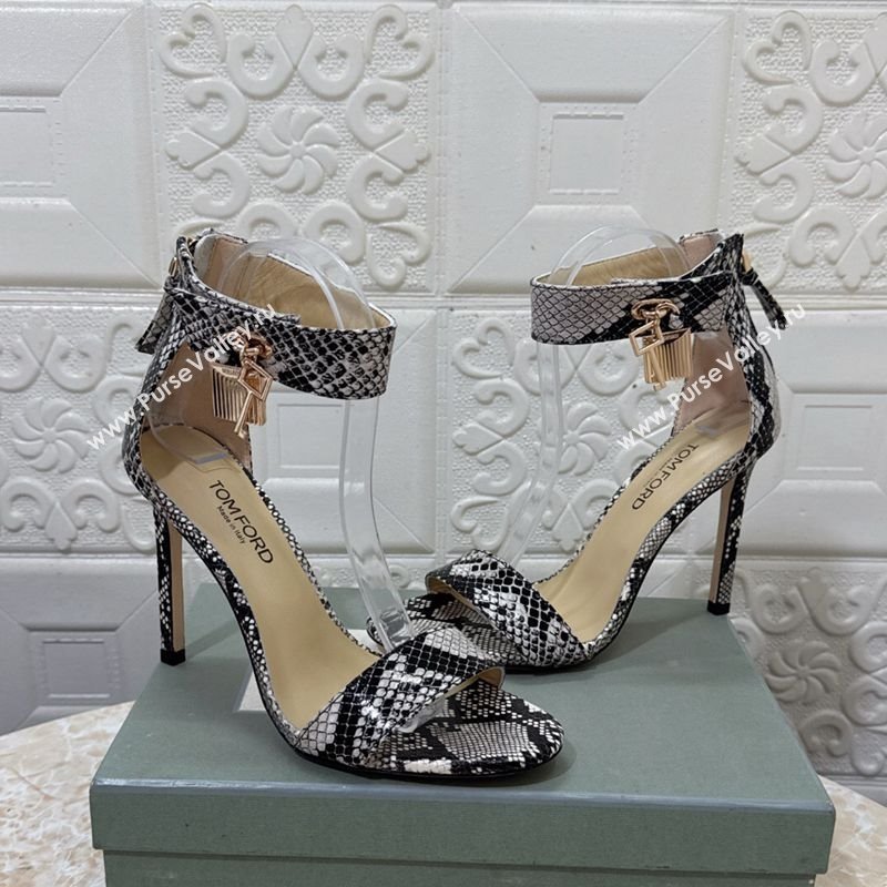 Tom Ford Padlock Heel Sandals 10.5cm in Snakeskin Embossed Leather Grey 2025 1028 (MD-251028044)