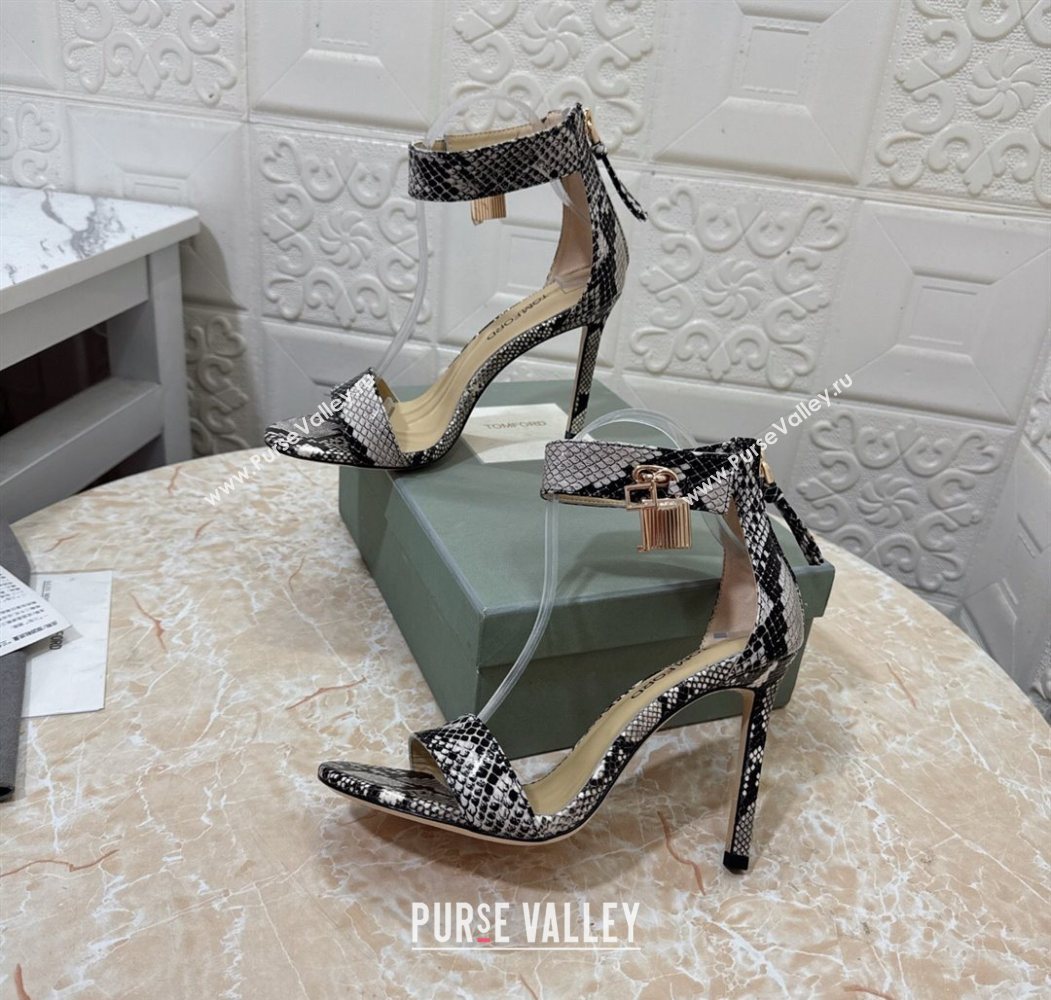 Tom Ford Padlock Heel Sandals 10.5cm in Snakeskin Embossed Leather Grey 2025 1028 (MD-251028044)