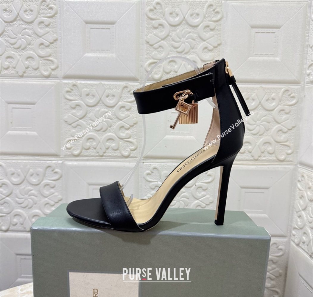 Tom Ford Padlock Heel Sandals 10.5cm in Calfskin Leather Black 2025 1028 (MD-251028039)