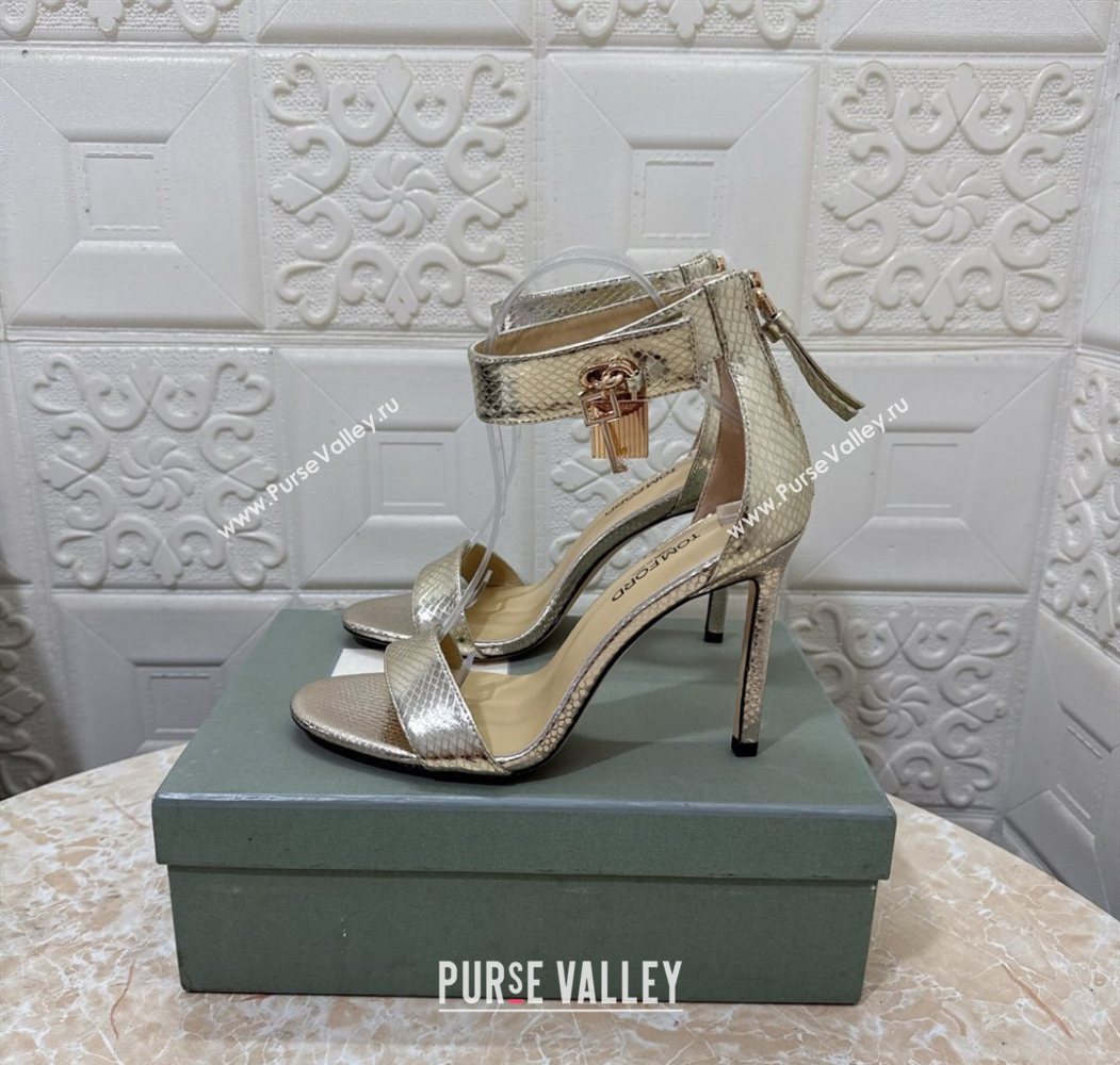 Tom Ford Padlock Heel Sandals 10.5cm in Snakeskin Embossed Leather Gold 2025 1028 (MD-251028046)