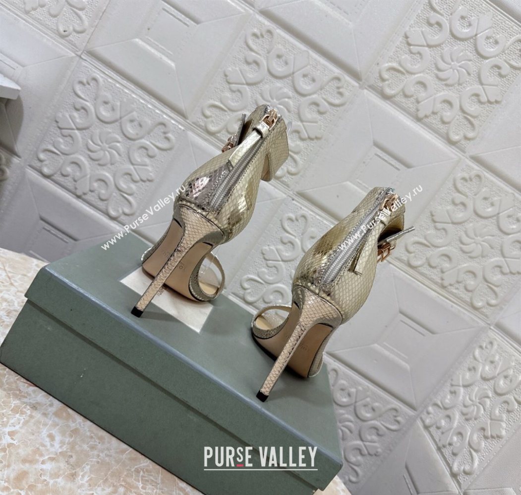 Tom Ford Padlock Heel Sandals 10.5cm in Snakeskin Embossed Leather Gold 2025 1028 (MD-251028046)