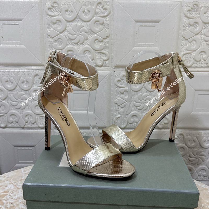 Tom Ford Padlock Heel Sandals 10.5cm in Snakeskin Embossed Leather Gold 2025 1028 (MD-251028046)