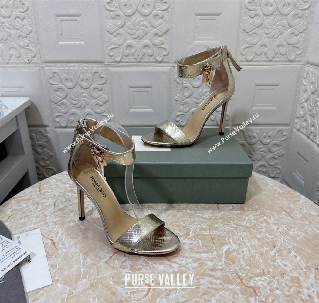 Tom Ford Padlock Heel Sandals 10.5cm in Snakeskin Embossed Leather Gold 2025 1028 (MD-251028046)