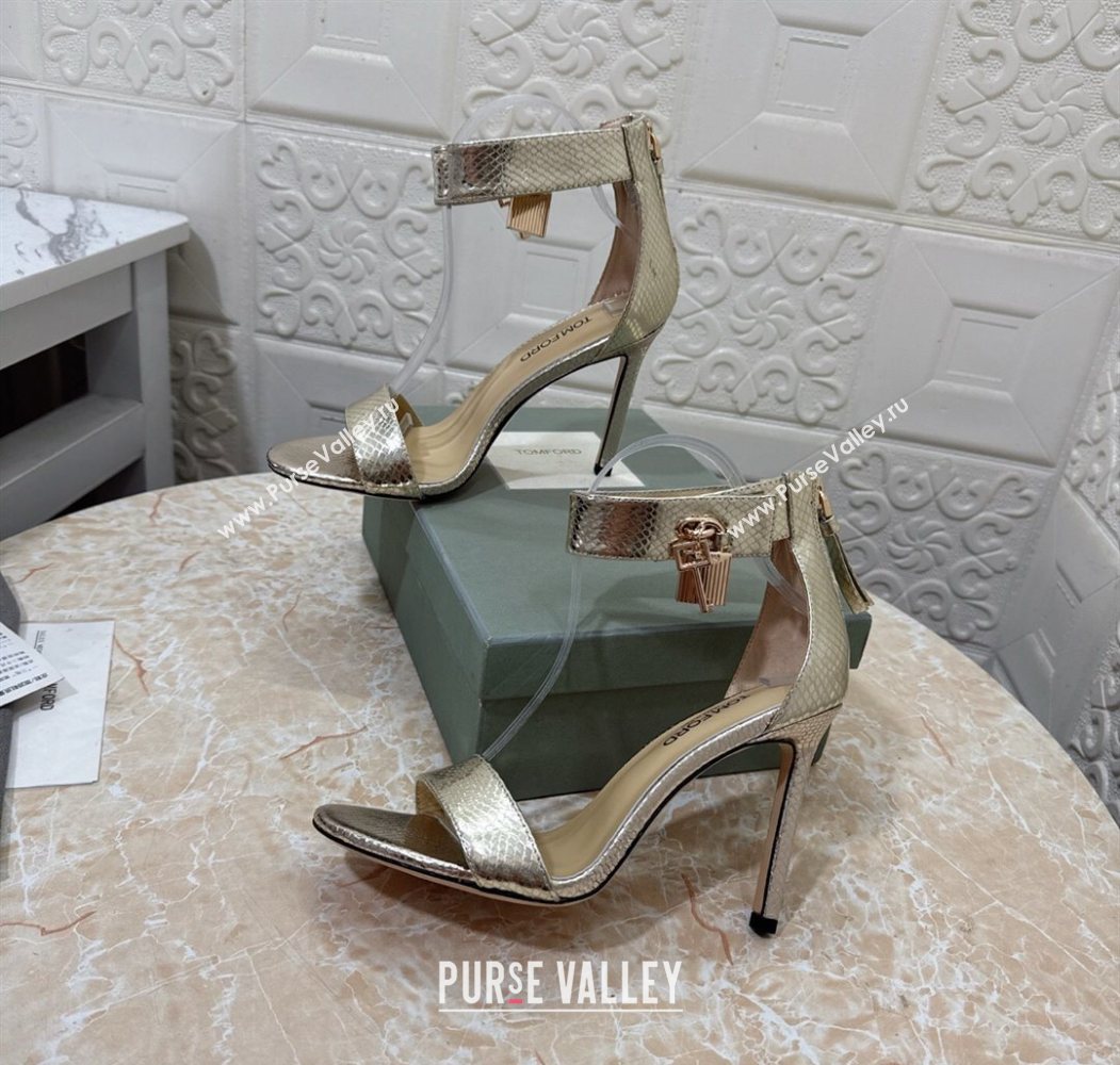 Tom Ford Padlock Heel Sandals 10.5cm in Snakeskin Embossed Leather Gold 2025 1028 (MD-251028046)